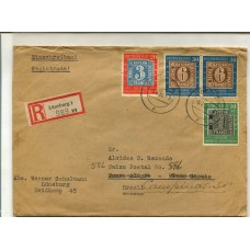ALEMANIA ESTAMPILLA SEGUNDA GUERRA MUNDIAL OCUPACION INTERALIADA 1949 SOBRE CIRCULADO A BRASIL CON SERIE COMPLETA + 1 SELLO VALOR ALTO DE LA MISMA AL MENOS 280 EUROS